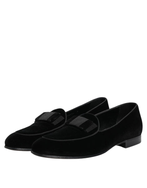 Dolce & Gabbana Black Velvet Loafers Formal Men Dress Shoes Dolce & Gabbana