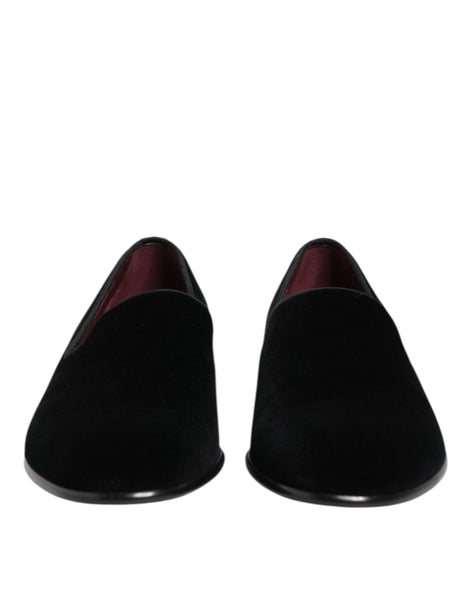 Dolce & Gabbana Black Velvet Slip On Loafers Men Formal Shoes Dolce & Gabbana