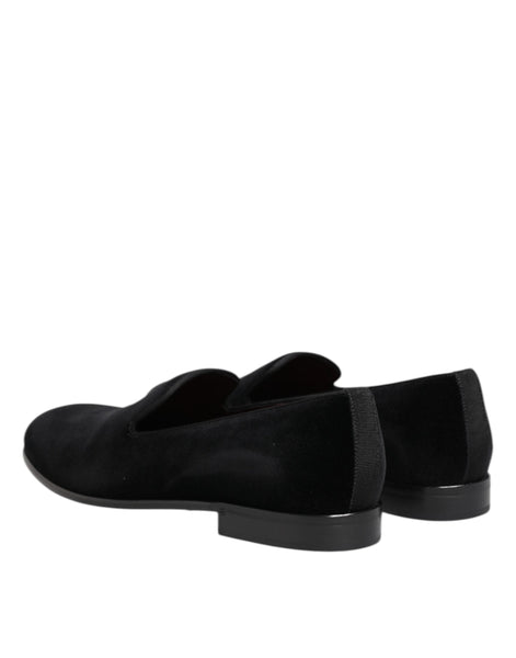 Dolce & Gabbana Black Velvet Slip On Loafers Men Formal Shoes Dolce & Gabbana