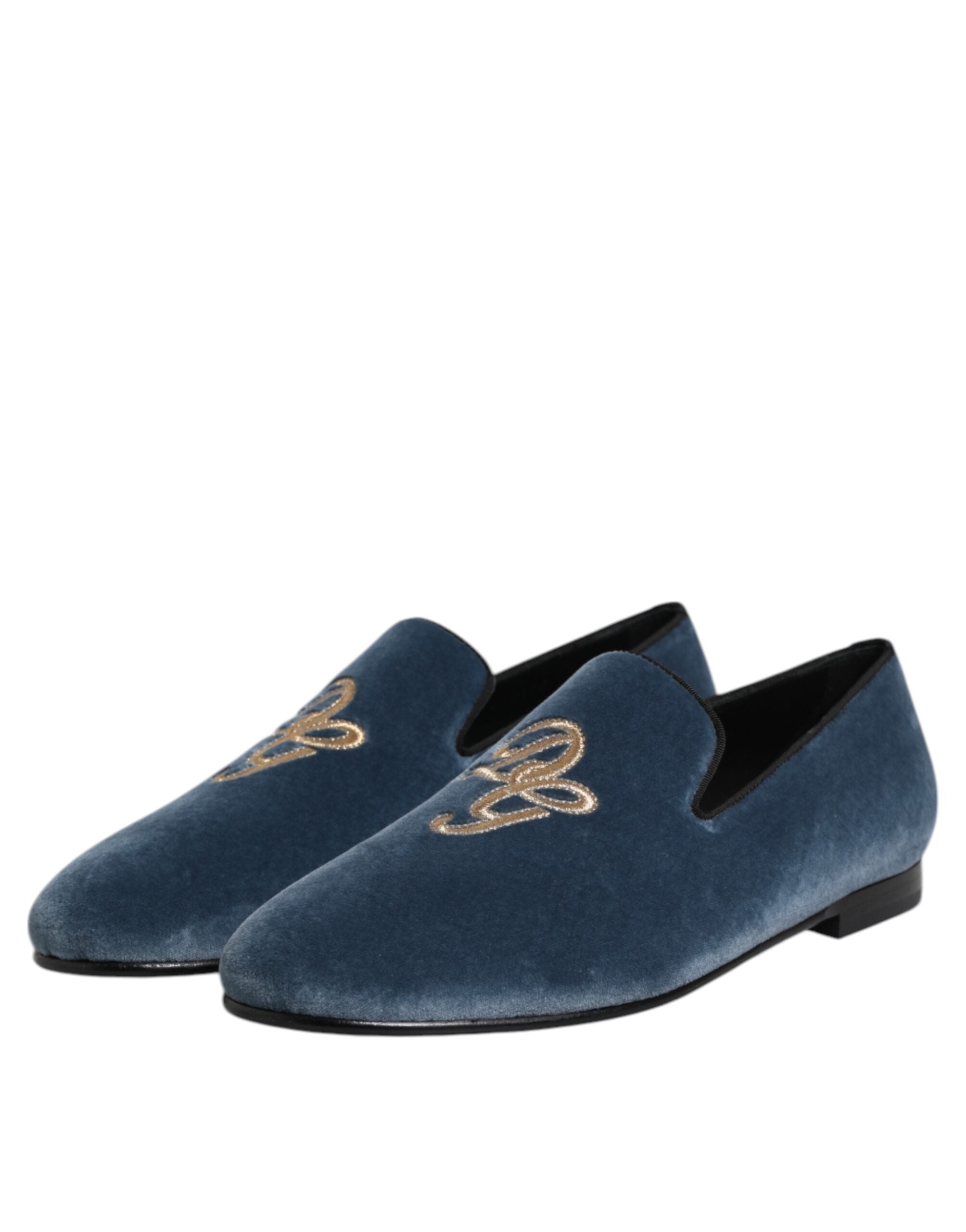 Dolce & Gabbana Blue Velvet DG Logo Loafers Formal Shoes Dolce & Gabbana