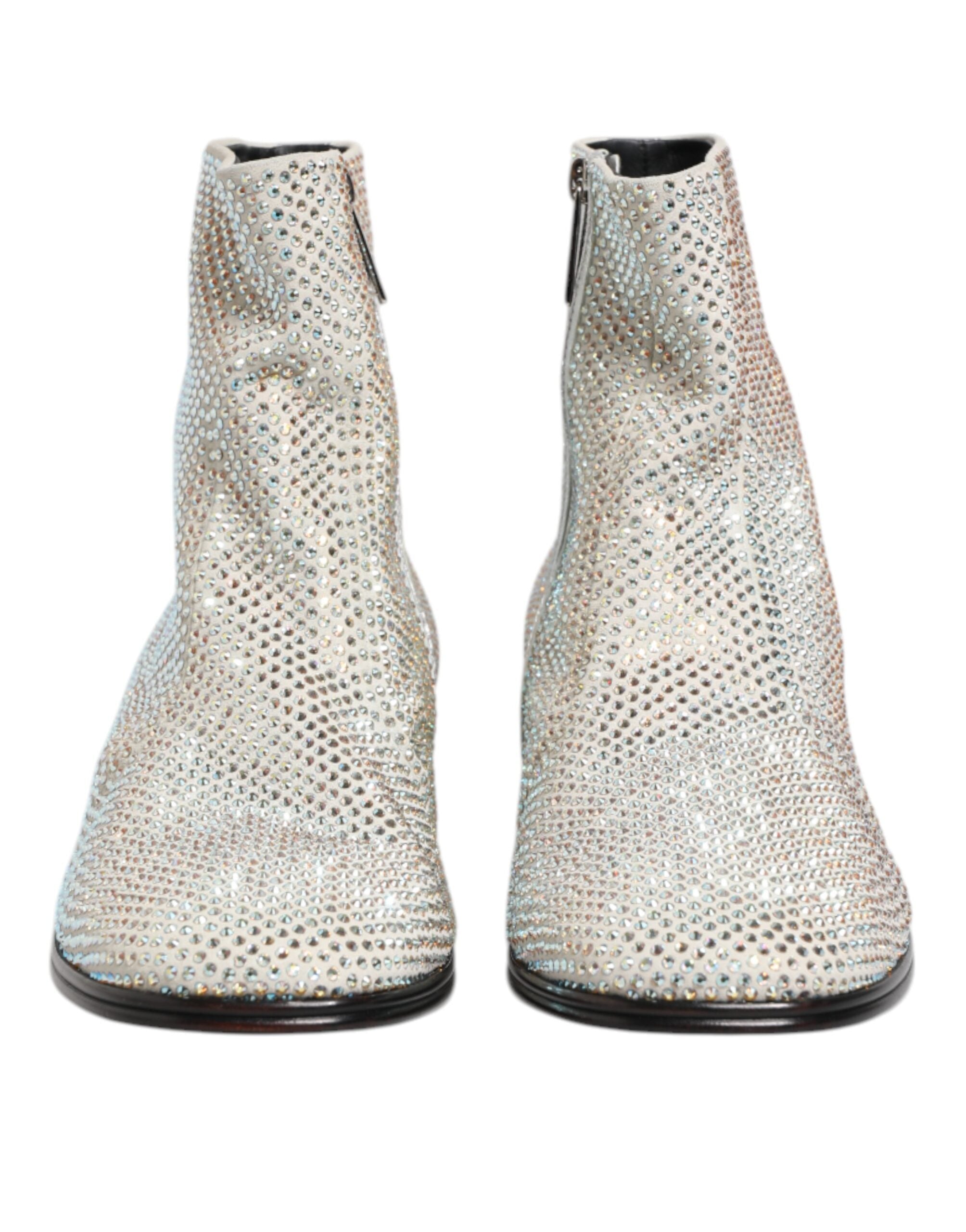 Dolce & Gabbana White Strass DG Logo Heels Ankle Boots Shoes Dolce & Gabbana