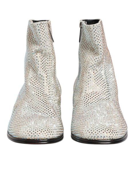 Dolce & Gabbana White Strass DG Logo Heels Ankle Boots Shoes Dolce & Gabbana