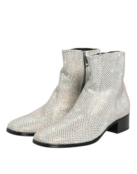 Dolce & Gabbana White Strass DG Logo Heels Ankle Boots Shoes Dolce & Gabbana