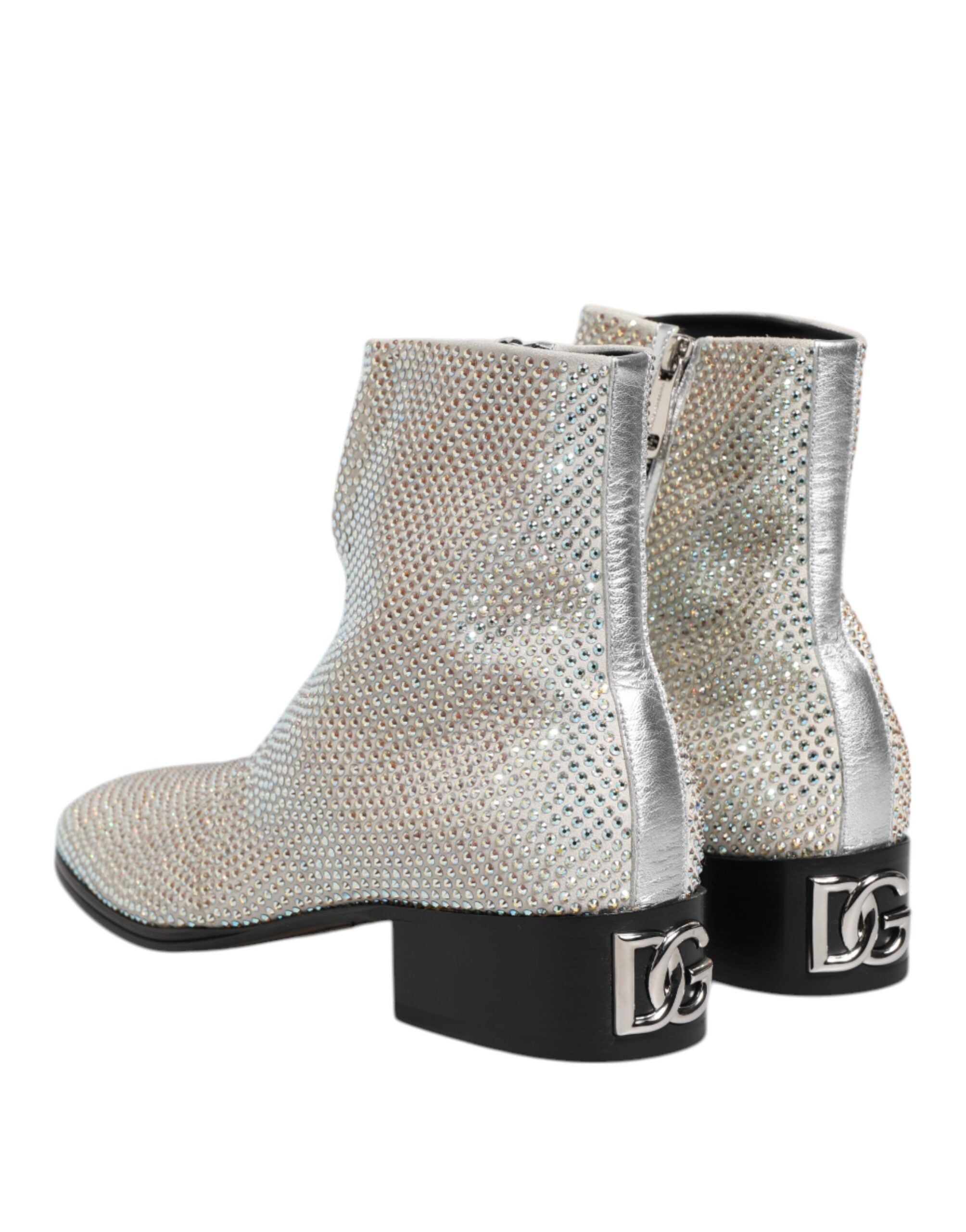 Dolce & Gabbana White Strass DG Logo Heels Ankle Boots Shoes Dolce & Gabbana