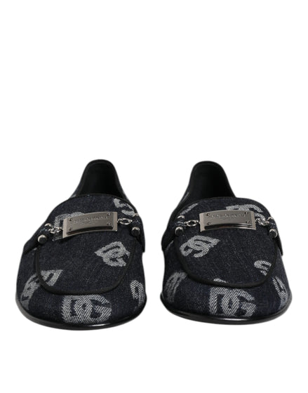 Dolce & Gabbana Blue Logo Cotton Loafers Formal Dress Shoes Dolce & Gabbana
