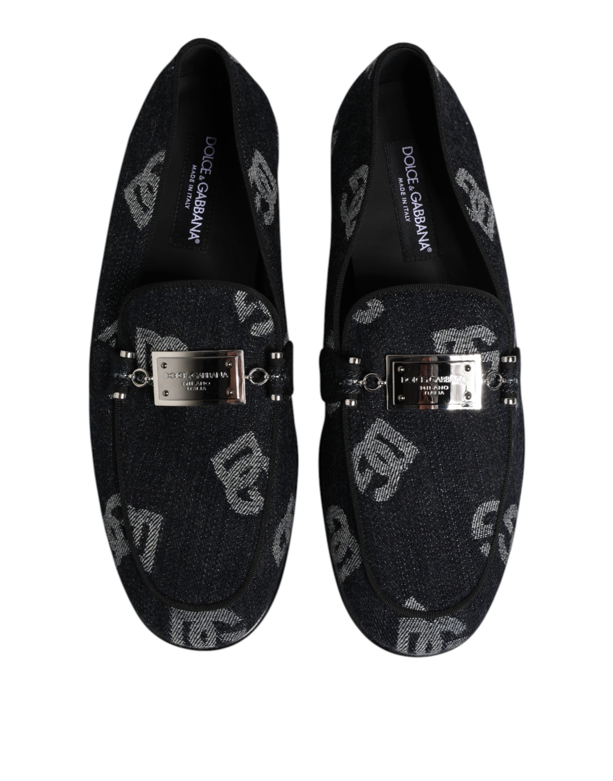 Dolce & Gabbana Blue Logo Cotton Loafers Formal Dress Shoes Dolce & Gabbana