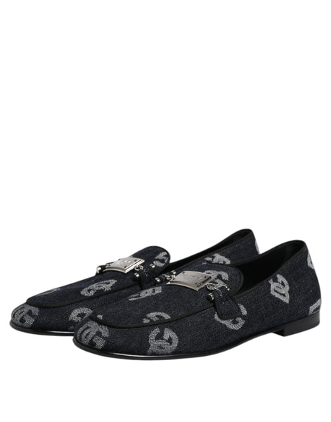 Dolce & Gabbana Blue Logo Cotton Loafers Formal Dress Shoes Dolce & Gabbana