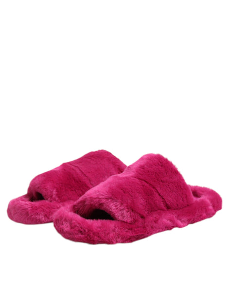 Dolce & Gabbana Pink Acrylic Faux Fur Mens Flats Sandals Shoes Dolce & Gabbana