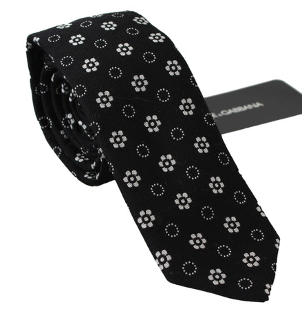 Dolce & Gabbana Black 100% Silk Floral Print Print Classic Tie Dolce & Gabbana