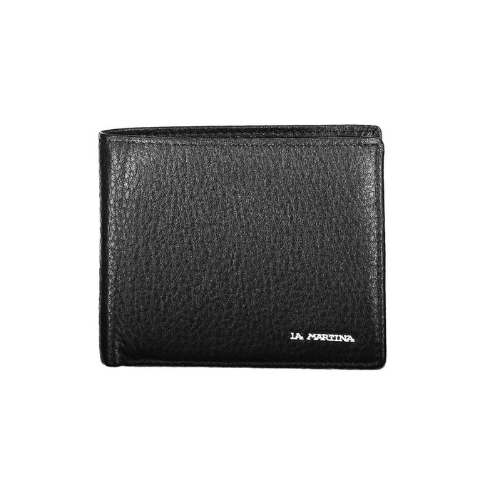 La Martina Black Leather Men Wallet La Martina
