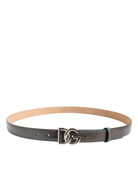 Dolce & Gabbana Metallic Leather Silver Tone Logo Buckle Belt Dolce & Gabbana