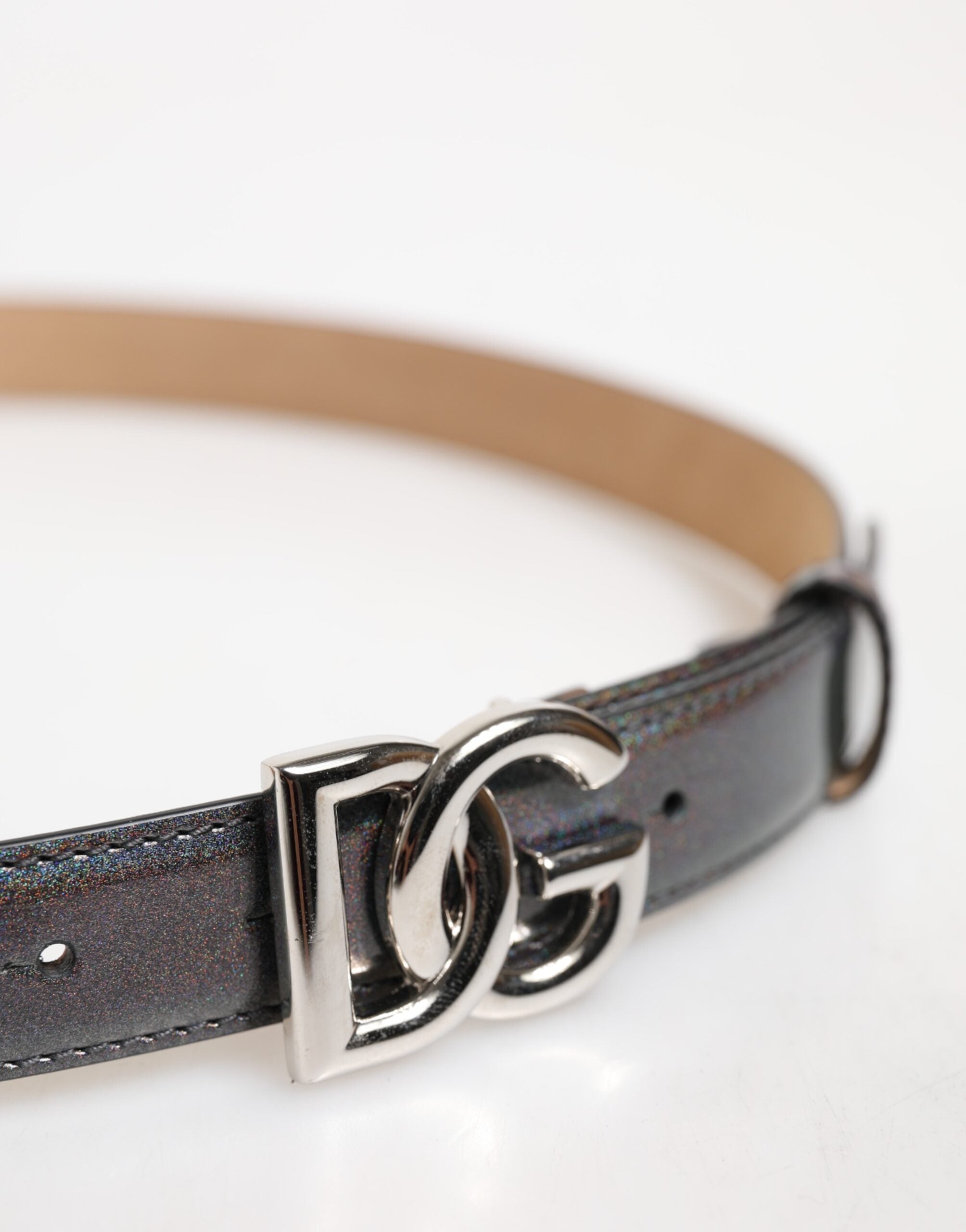 Dolce & Gabbana Metallic Leather Silver Tone Logo Buckle Belt Dolce & Gabbana