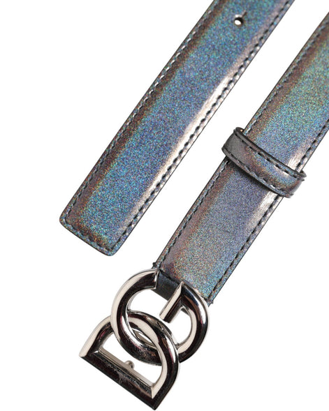 Dolce & Gabbana Metallic Leather Silver Tone Logo Buckle Belt Dolce & Gabbana