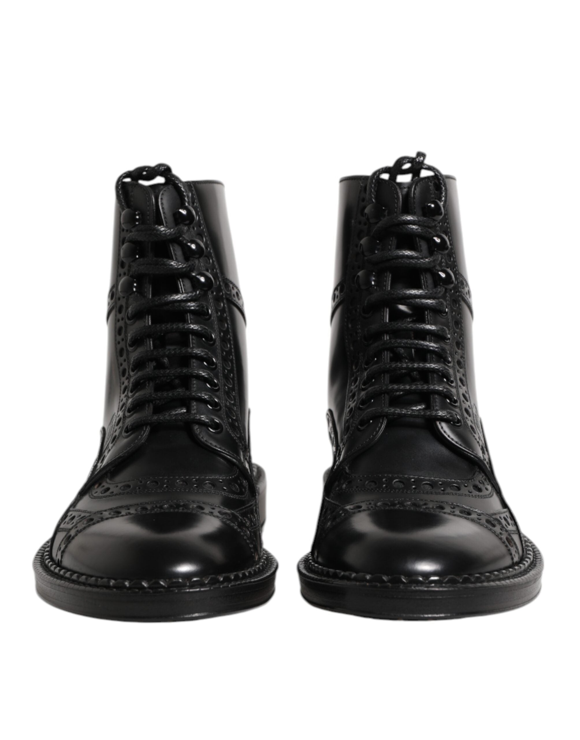 Dolce & Gabbana Black Leather Lace Up Mid Calf Boots Shoes Dolce & Gabbana