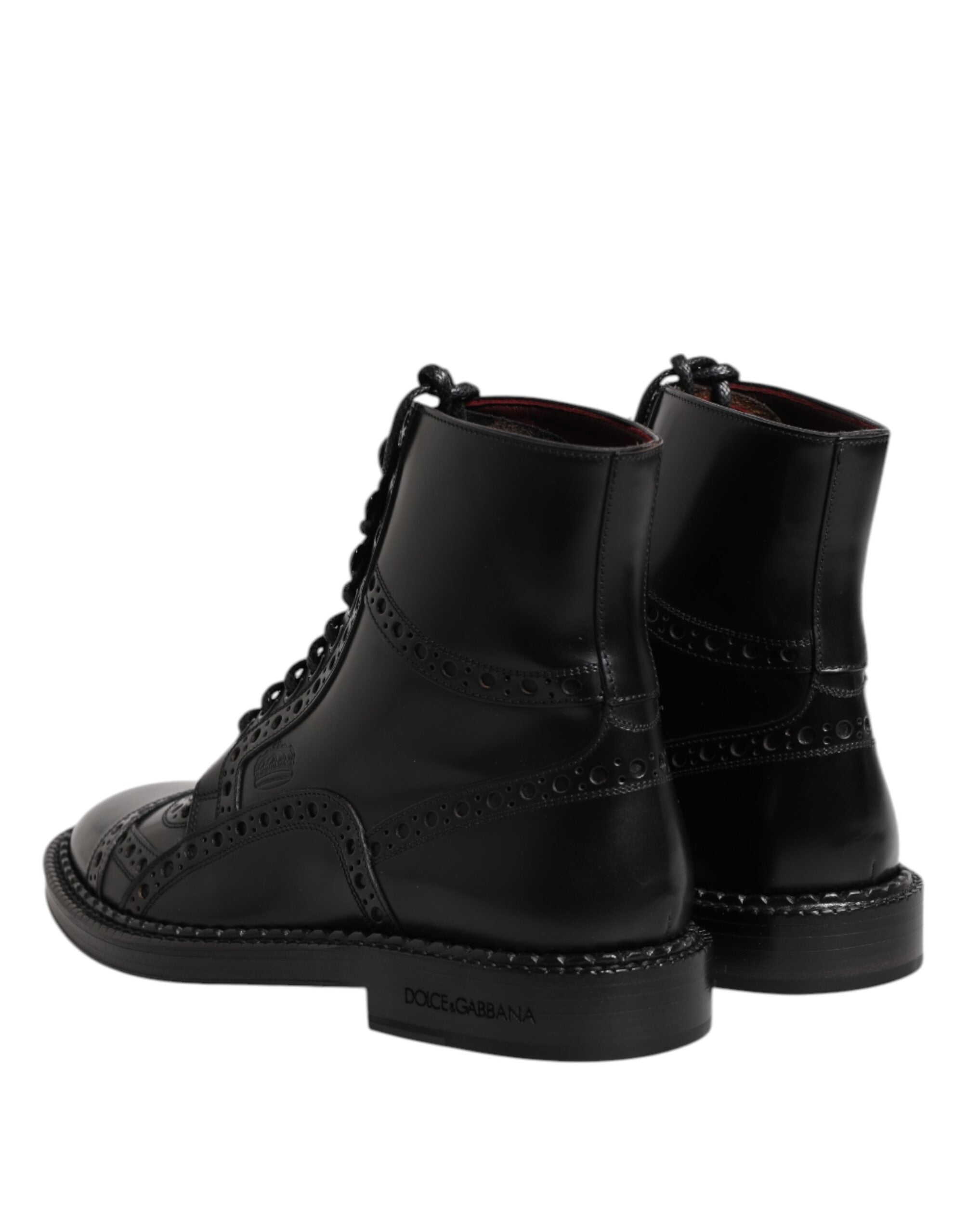 Dolce & Gabbana Black Leather Lace Up Mid Calf Boots Shoes Dolce & Gabbana