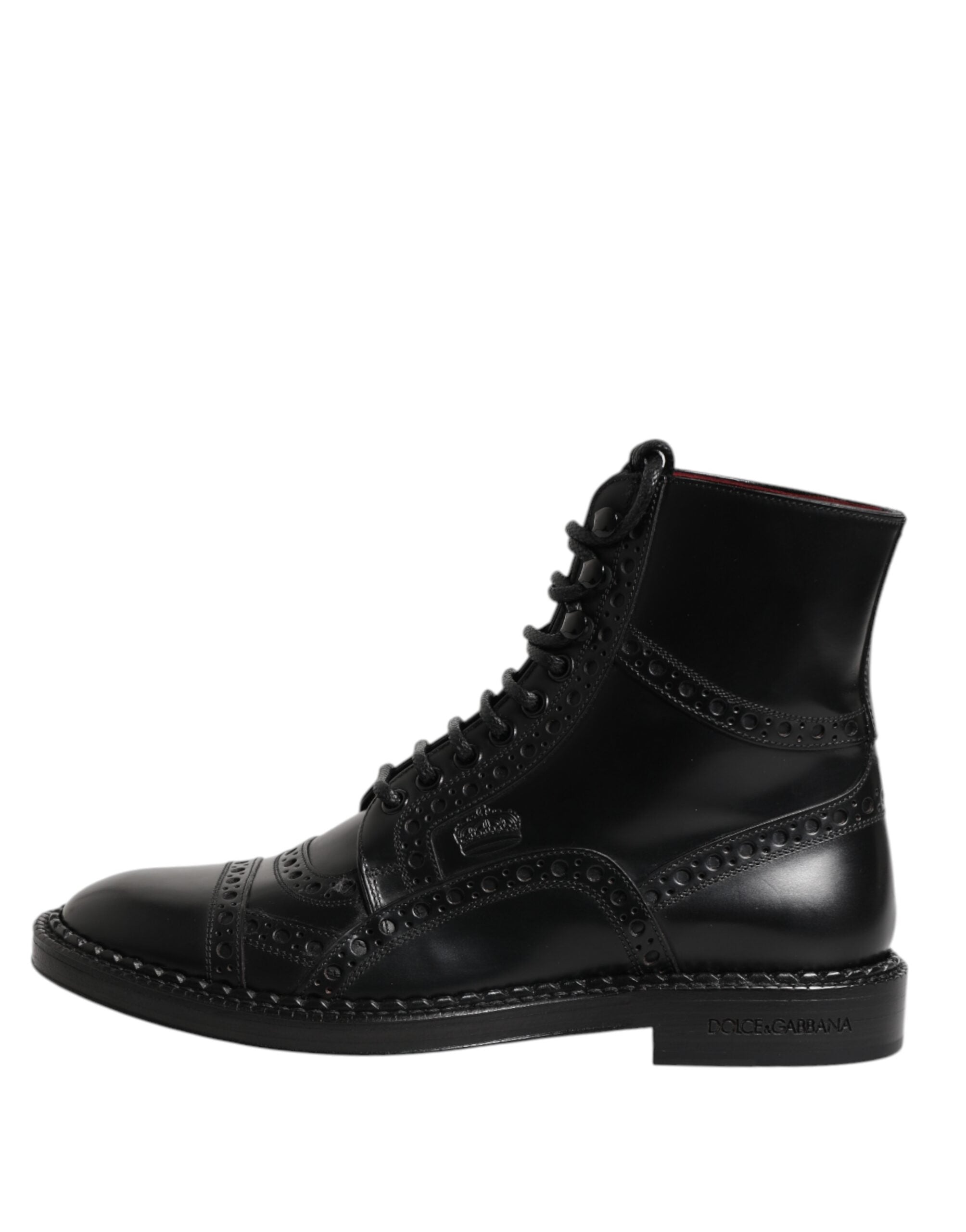 Dolce & Gabbana Black Leather Lace Up Mid Calf Boots Shoes Dolce & Gabbana