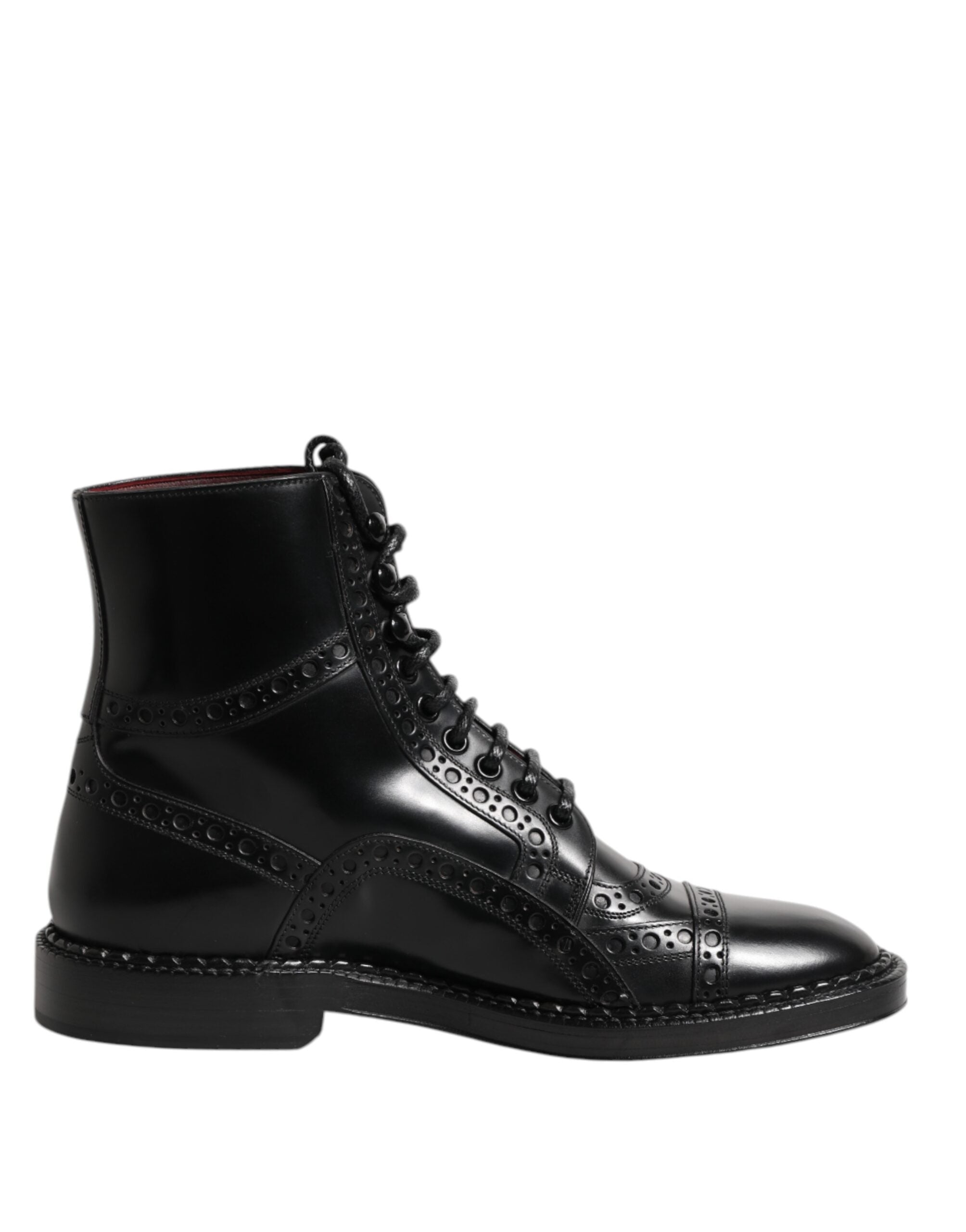 Dolce & Gabbana Black Leather Lace Up Mid Calf Boots Shoes Dolce & Gabbana