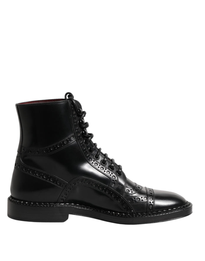 Dolce & Gabbana Black Leather Lace Up Mid Calf Boots Shoes Dolce & Gabbana