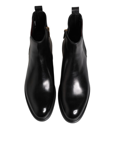 Dolce & Gabbana Black Chelsea Leather Mid Calf Boots Shoes Dolce & Gabbana