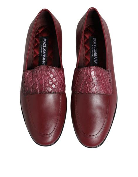 Dolce & Gabbana Burgundy Leather Formal Slip On Shoes Dolce & Gabbana