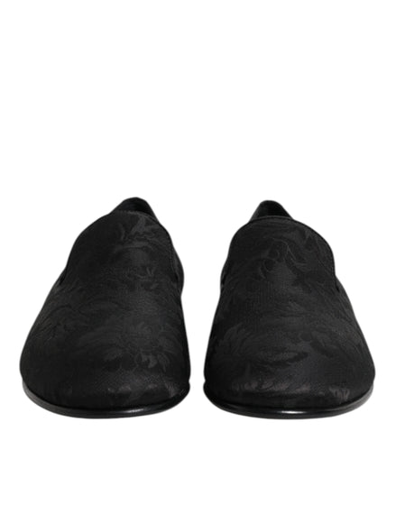 Dolce & Gabbana Black Floral Brocade Loafers Men Dress Shoes Dolce & Gabbana