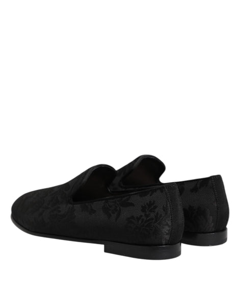 Dolce & Gabbana Black Floral Brocade Loafers Men Dress Shoes Dolce & Gabbana