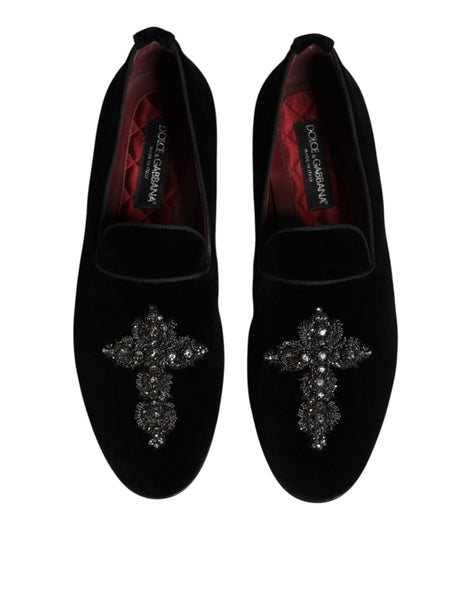 Dolce & Gabbana Black Suede Cross Slip On Loafers Dress Shoes Dolce & Gabbana