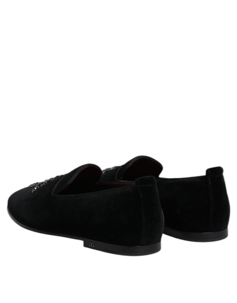 Dolce & Gabbana Black Suede Cross Slip On Loafers Dress Shoes Dolce & Gabbana