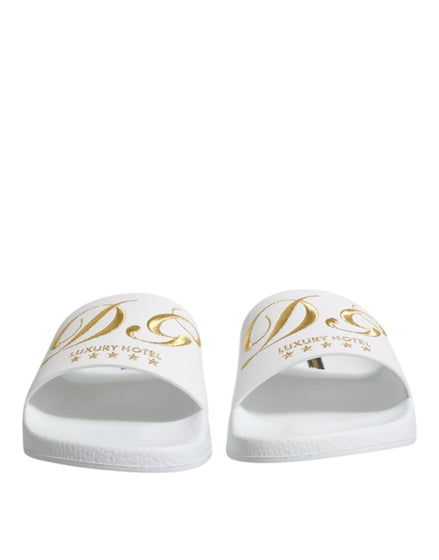 Dolce & Gabbana White Leather Slides Sandals Beachwear Shoes Dolce & Gabbana