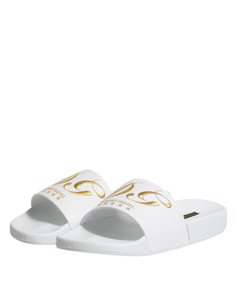 Dolce & Gabbana White Leather Slides Sandals Beachwear Shoes Dolce & Gabbana