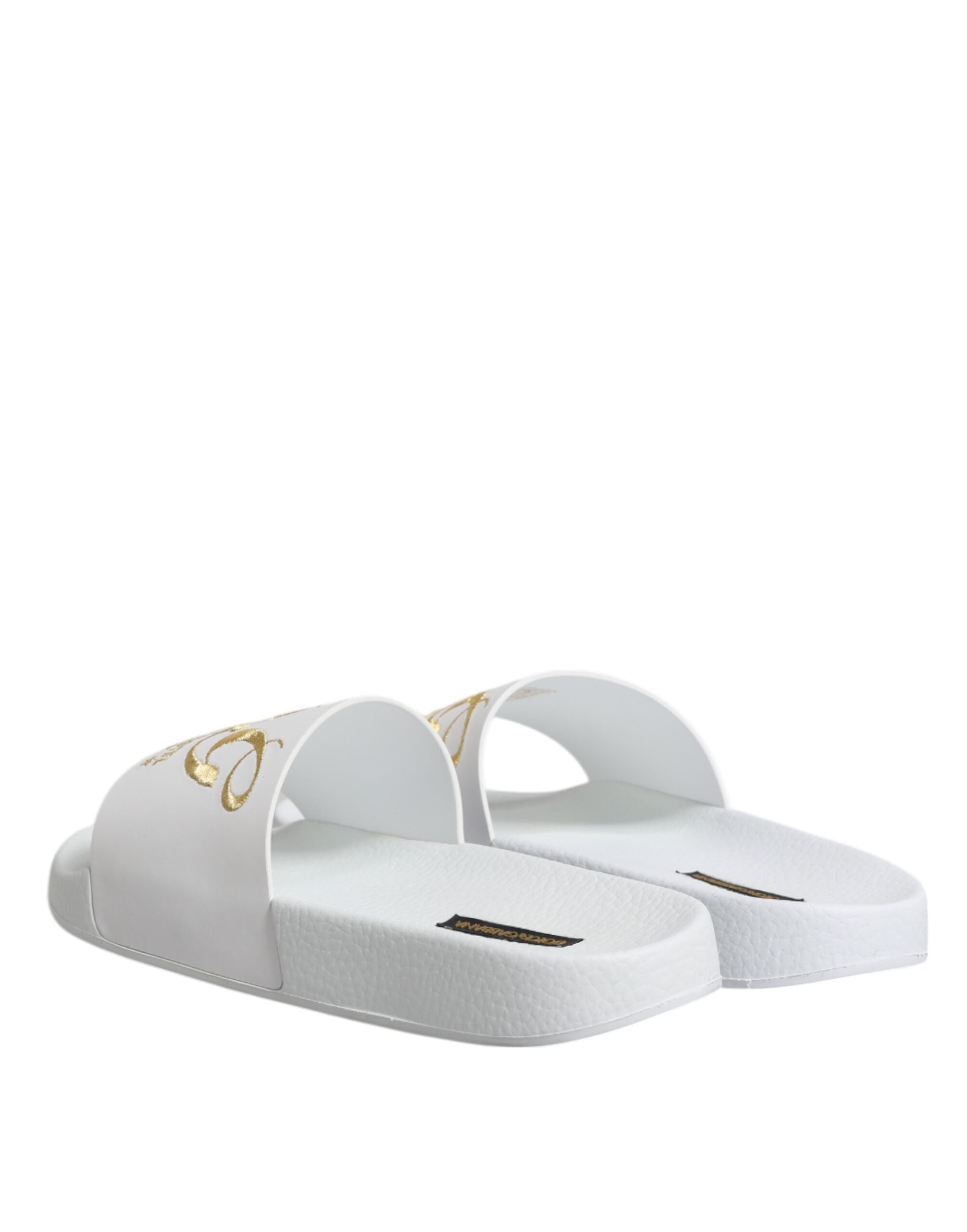 Dolce & Gabbana White Leather Slides Sandals Beachwear Shoes Dolce & Gabbana