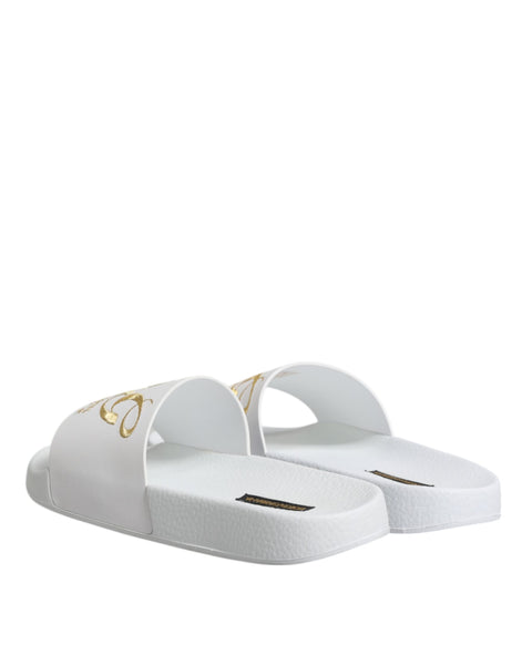 Dolce & Gabbana White Leather Slides Sandals Beachwear Shoes Dolce & Gabbana
