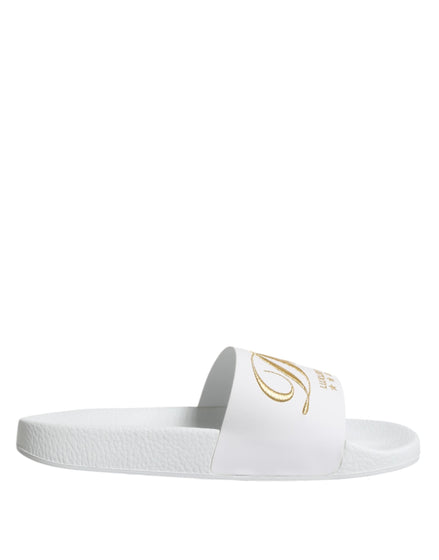Dolce & Gabbana White Leather Slides Sandals Beachwear Shoes Dolce & Gabbana