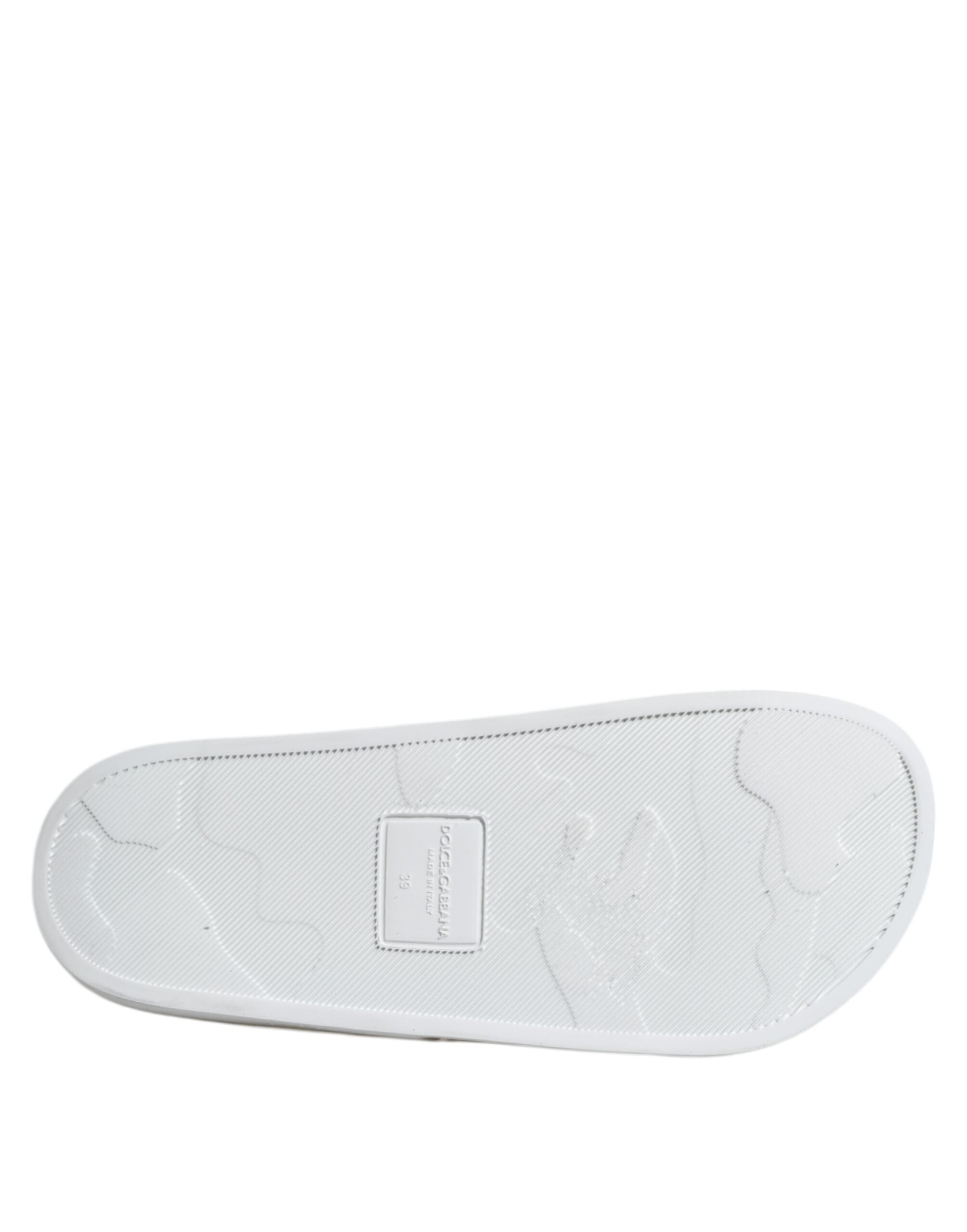 Dolce & Gabbana White Leather Slides Sandals Beachwear Shoes Dolce & Gabbana