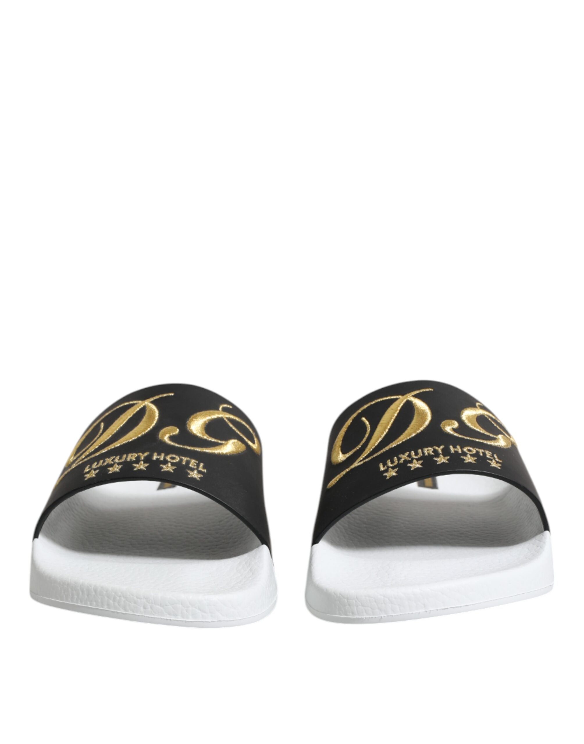 Dolce & Gabbana White Black Leather Sandals Beachwear Shoes Dolce & Gabbana