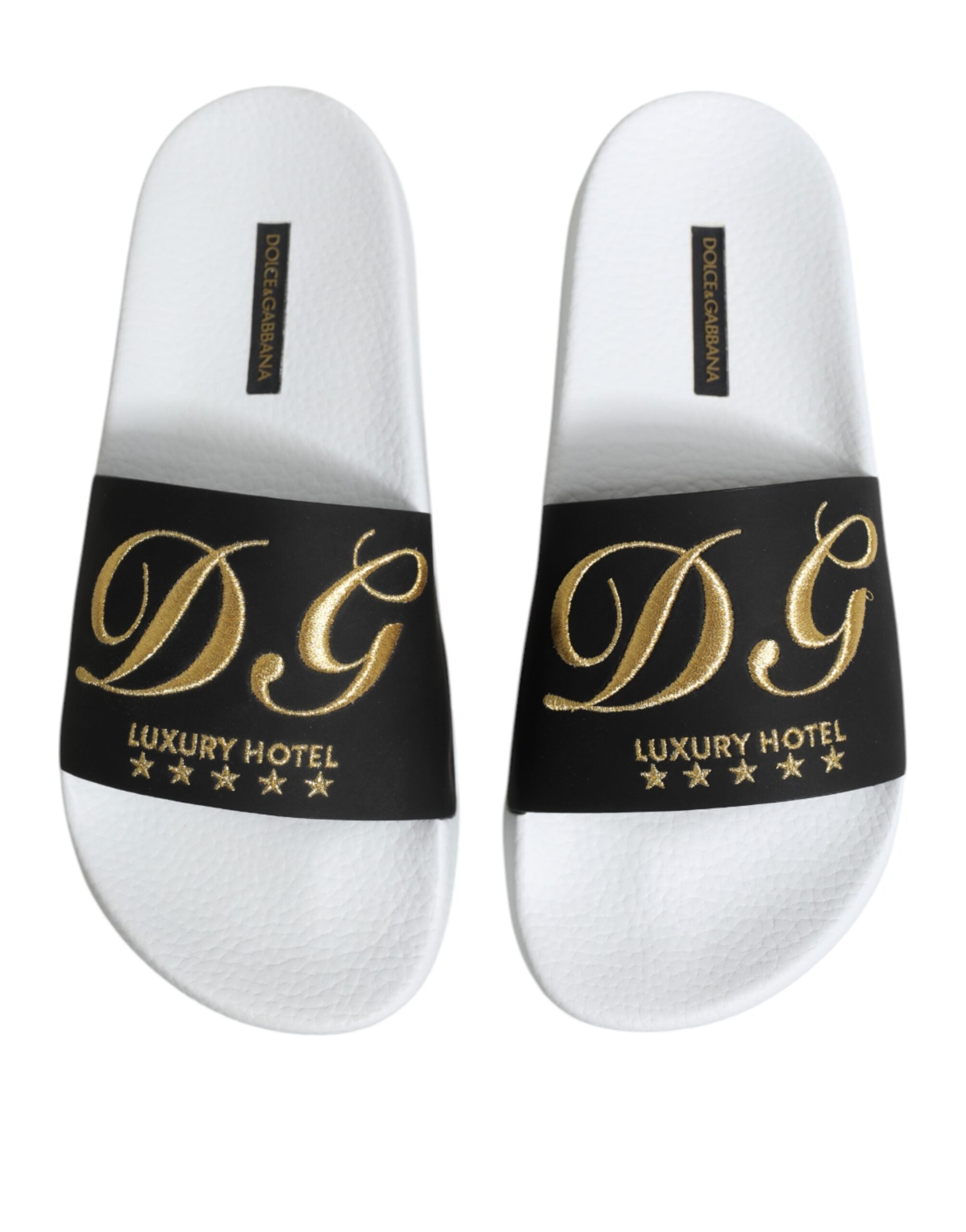 Dolce & Gabbana White Black Leather Sandals Beachwear Shoes Dolce & Gabbana