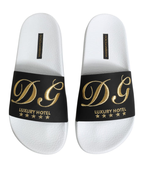 Dolce & Gabbana White Black Leather Sandals Beachwear Shoes Dolce & Gabbana