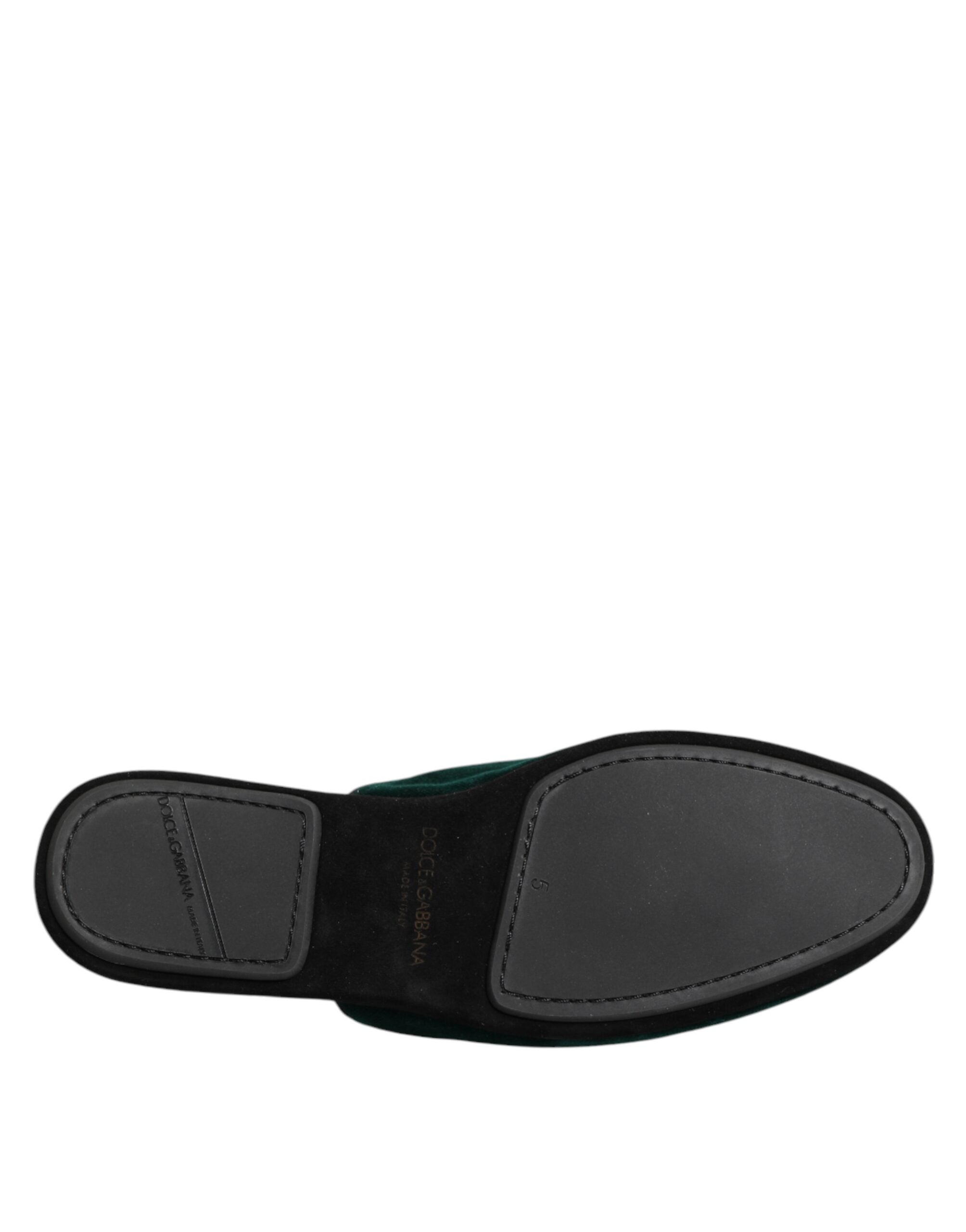 Dolce & Gabbana Green Velvet Cross Embellished Slippers Shoes Dolce & Gabbana