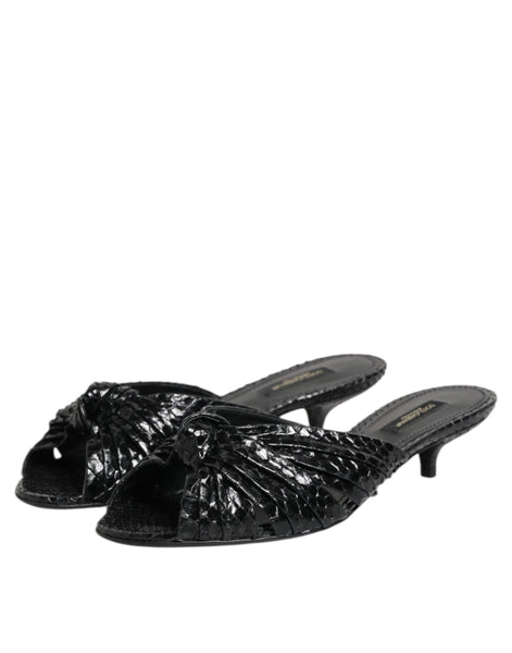 Dolce & Gabbana Black Leather Heels Slides Sandals Shoes Dolce & Gabbana