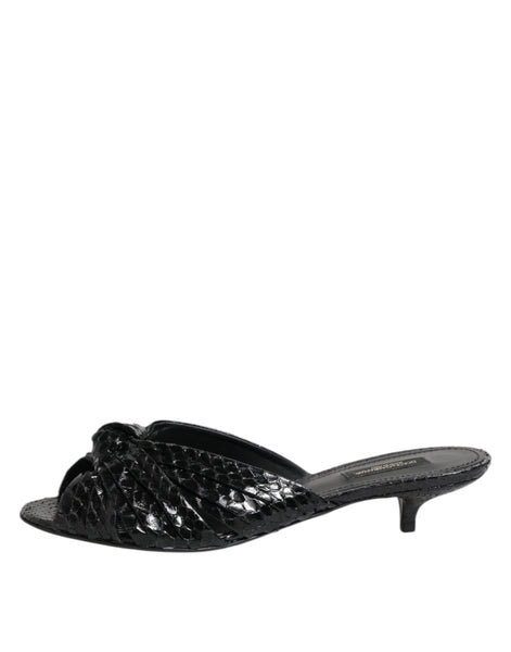 Dolce & Gabbana Black Leather Heels Slides Sandals Shoes Dolce & Gabbana