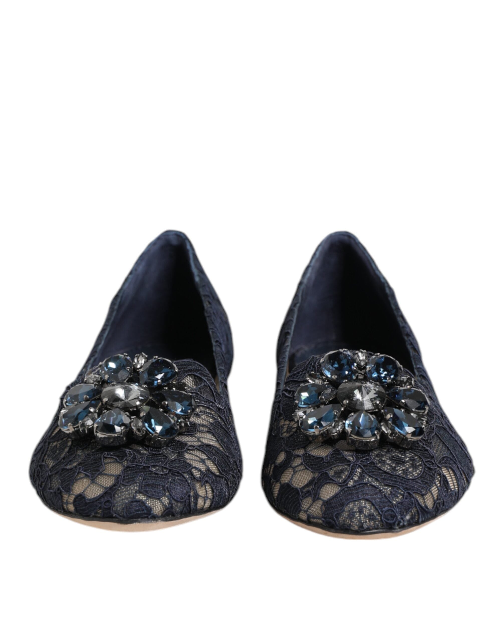 Dolce & Gabbana Blue Taormina Lace Crystals Flats Shoes Dolce & Gabbana