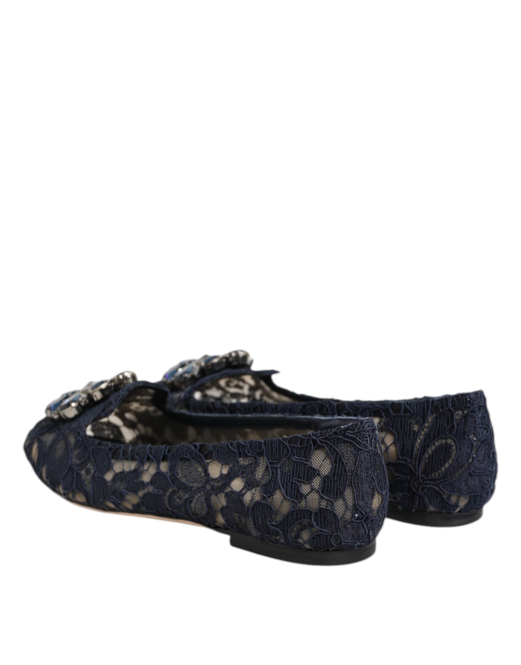 Dolce & Gabbana Blue Taormina Lace Crystals Flats Shoes Dolce & Gabbana