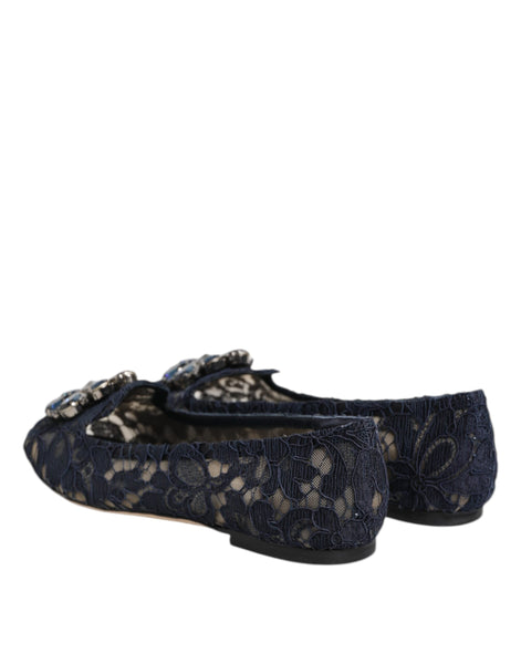 Dolce & Gabbana Blue Taormina Lace Crystals Flats Shoes Dolce & Gabbana