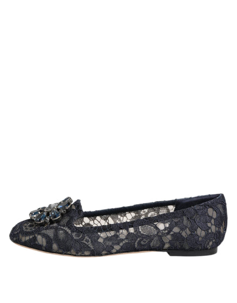 Dolce & Gabbana Blue Taormina Lace Crystals Flats Shoes Dolce & Gabbana