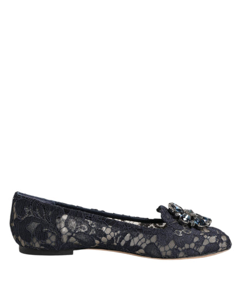 Dolce & Gabbana Blue Taormina Lace Crystals Flats Shoes Dolce & Gabbana