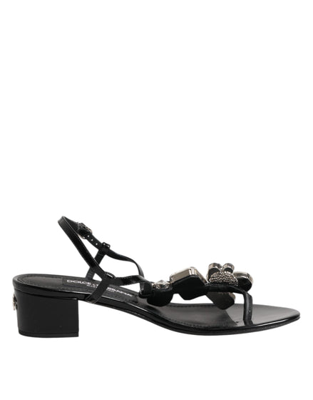 Dolce & Gabbana Black Leather Crystal Ankle Strap Sandals Shoes Dolce & Gabbana