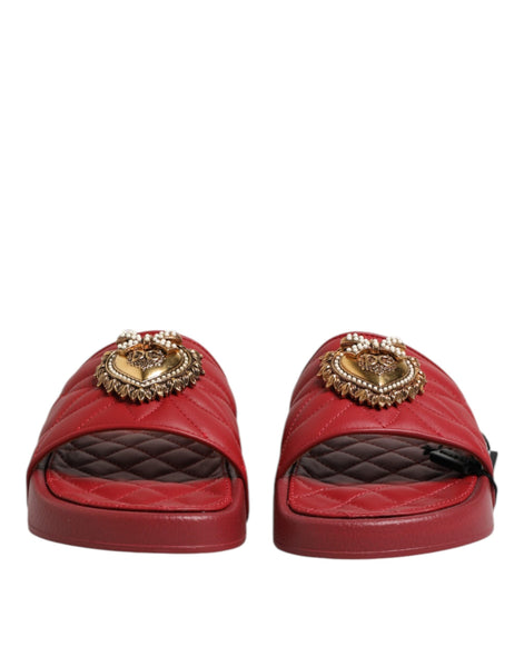 Dolce & Gabbana Red Devotion Matelassé Leather Slides Shoes Dolce & Gabbana