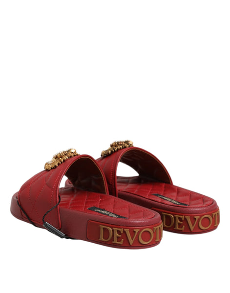 Dolce & Gabbana Red Devotion Matelassé Leather Slides Shoes Dolce & Gabbana