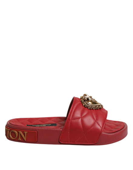 Dolce & Gabbana Red Devotion Matelassé Leather Slides Shoes Dolce & Gabbana
