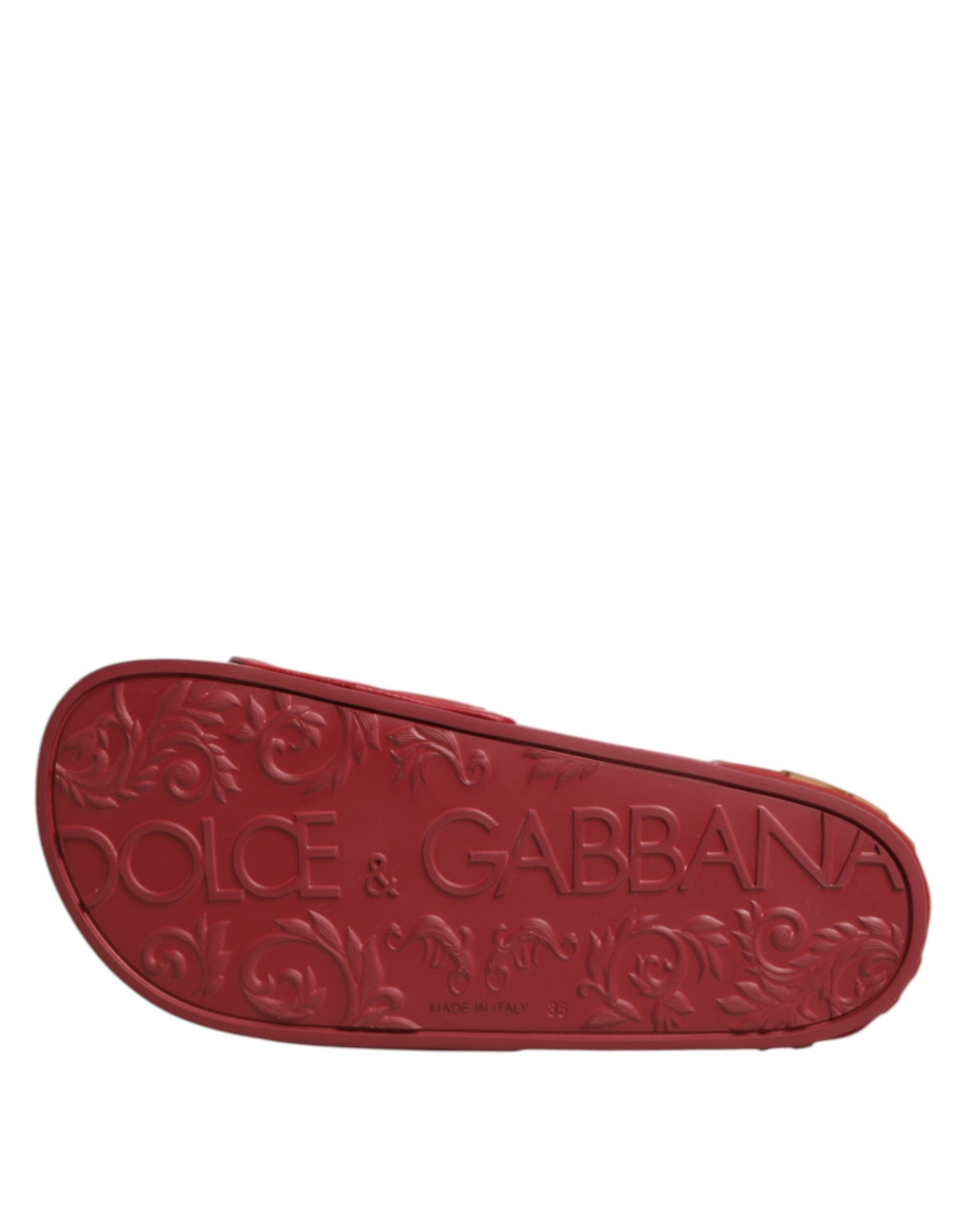 Dolce & Gabbana Red Devotion Matelassé Leather Slides Shoes Dolce & Gabbana